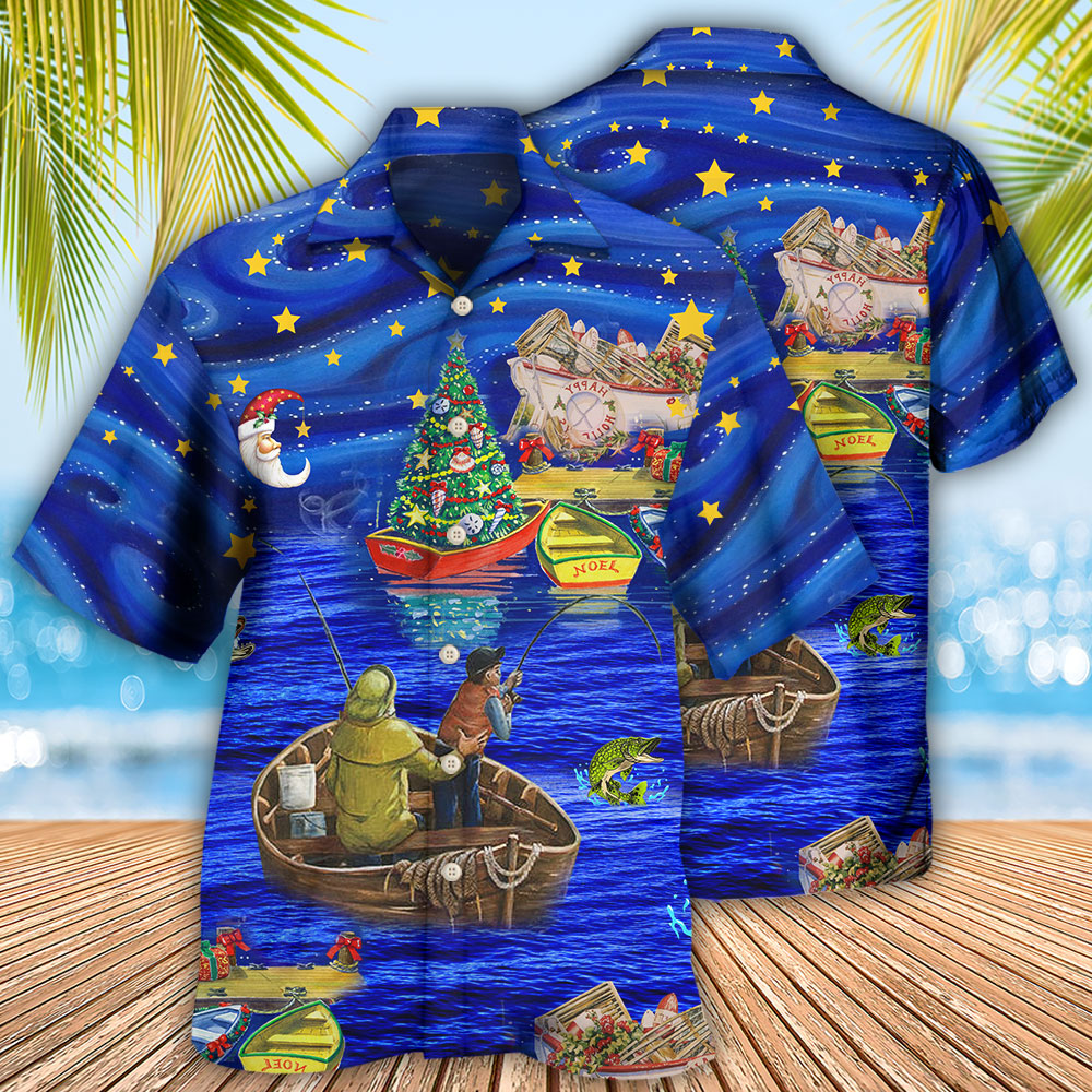 Fishing Lover Beautiful Christmas Night - Hawaiian Shirt - Reefox