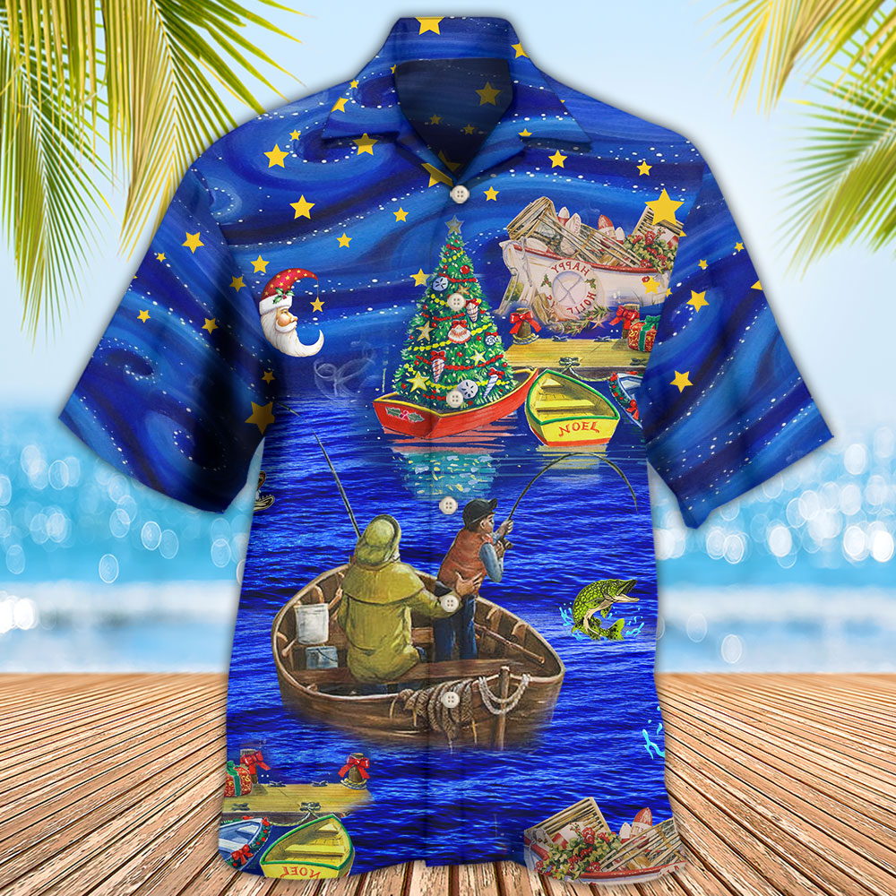 Fishing Lover Beautiful Christmas Night - Hawaiian Shirt - Reefox