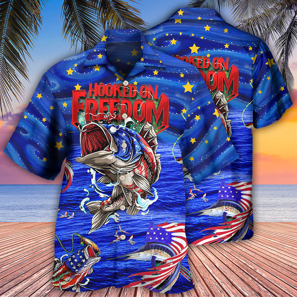 Fishing Hooked On Freedom Blue Night - Hawaiian Shirt - Reefox