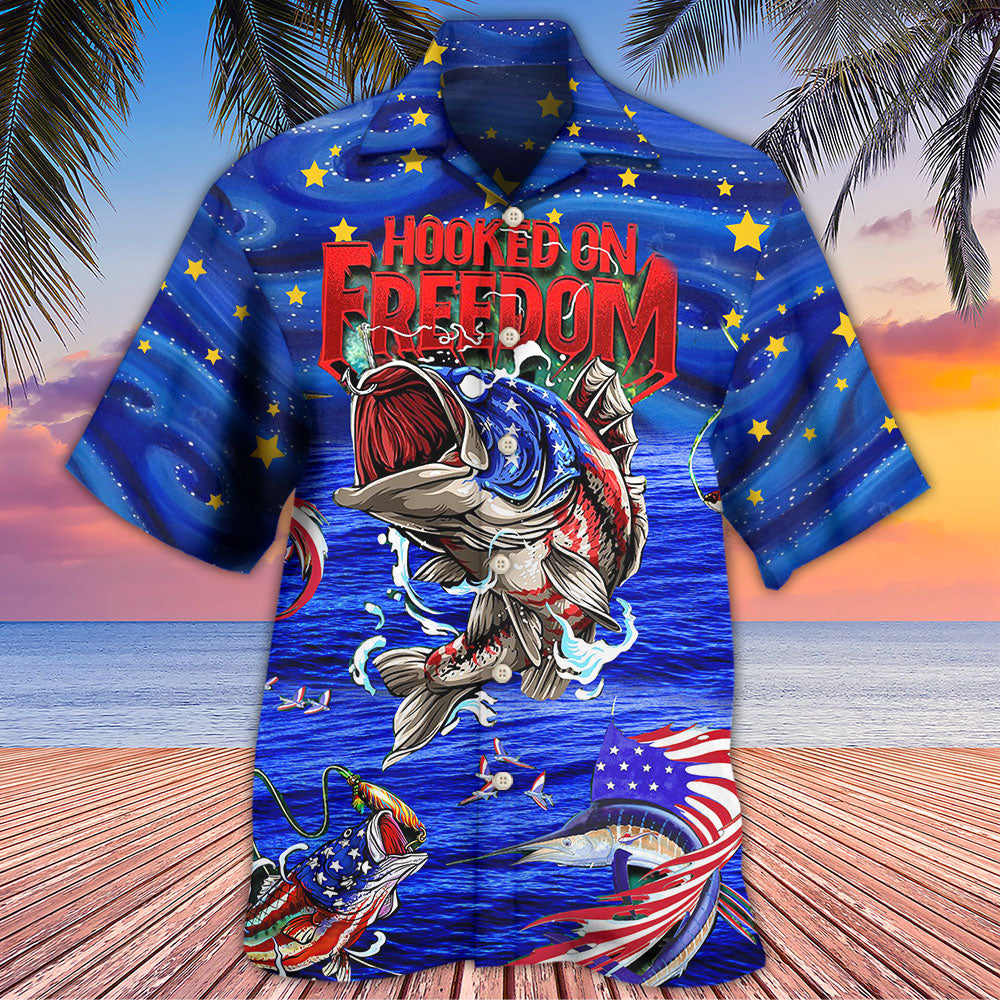 Fishing Hooked On Freedom Blue Night - Hawaiian Shirt - Reefox