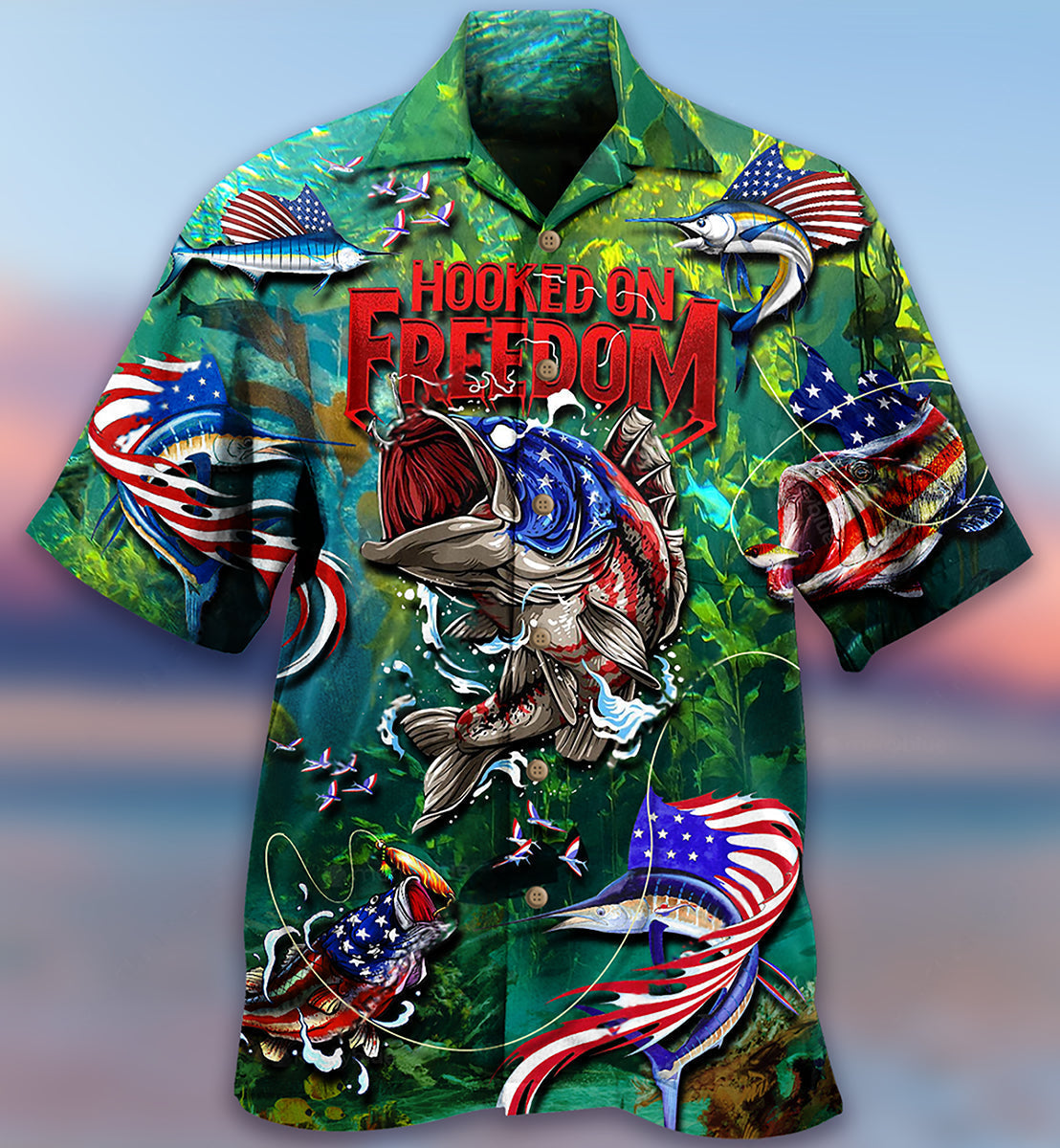 Fishing Hooked On Freedom America - Hawaiian Shirt - Reefox