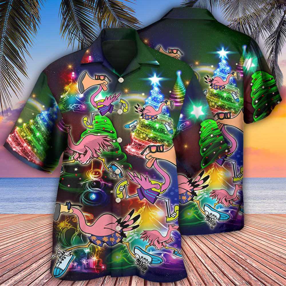 Flamingo Running Merry Christmas - Hawaiian Shirt - Reefox