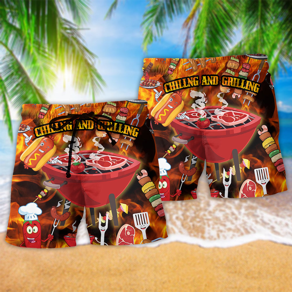 Food Chilling and Grilling BBQ Party Red Style - Beach Short Reefox - Owls Matrix LTD