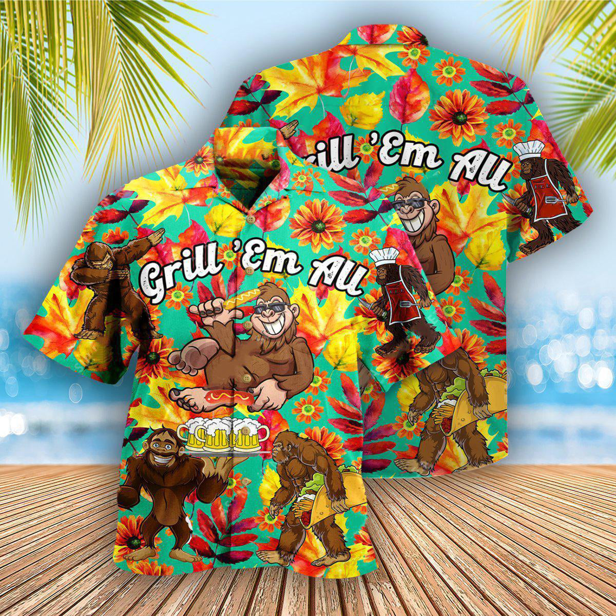 Food Grill Em All Funny Barbecue Cool - Hawaiian Shirt - Reefox