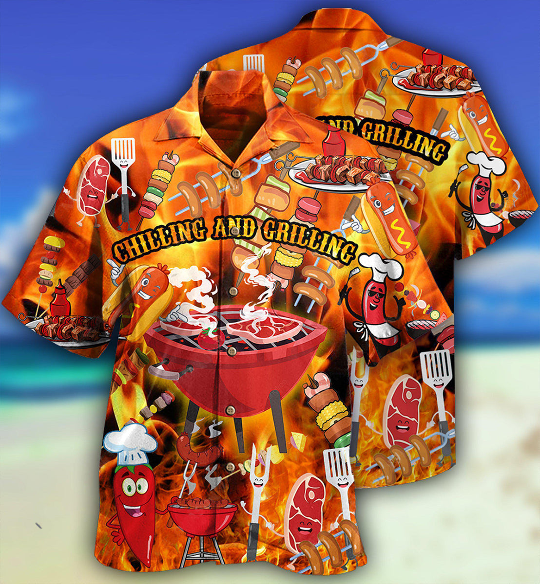 Food Hot Chilling and Grilling BBQ Party - Hawaiian Shirt - Reefox