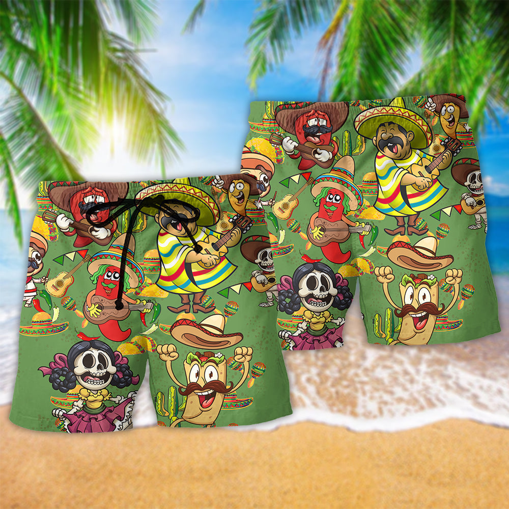 Food Love Mexican Culture Cute Colors - Beach Short Reefox - Owls Matrix LTD