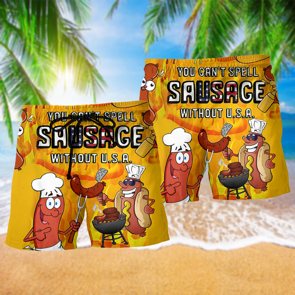 Food You Can't Spell Sausage Without USA - Beach Short Reefox - Owls Matrix LTD