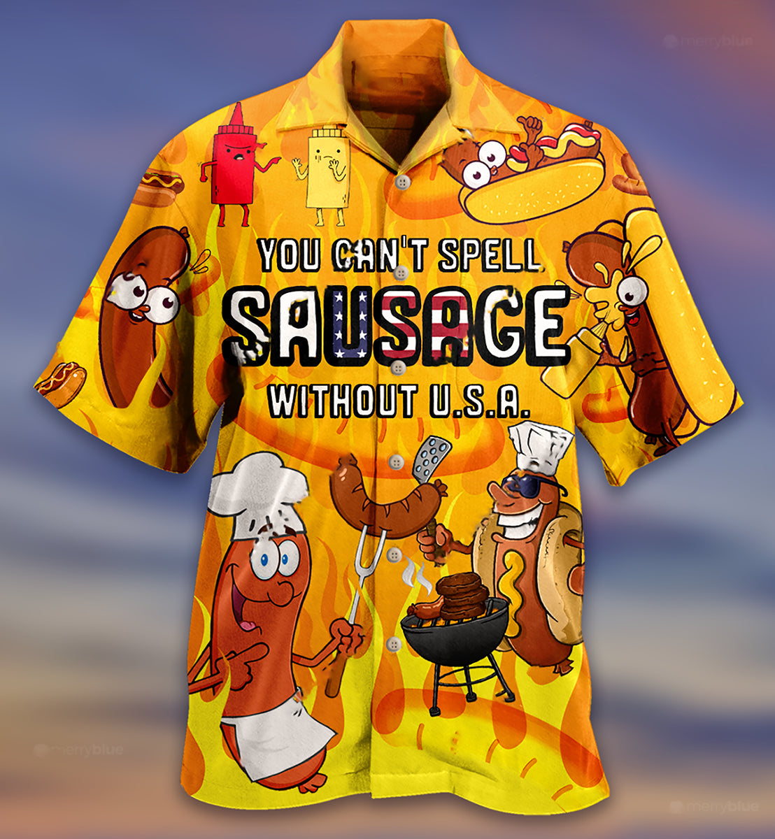 Food You Can't Spell Sausage Without USA Funny - Hawaiian Shirt - Reefox