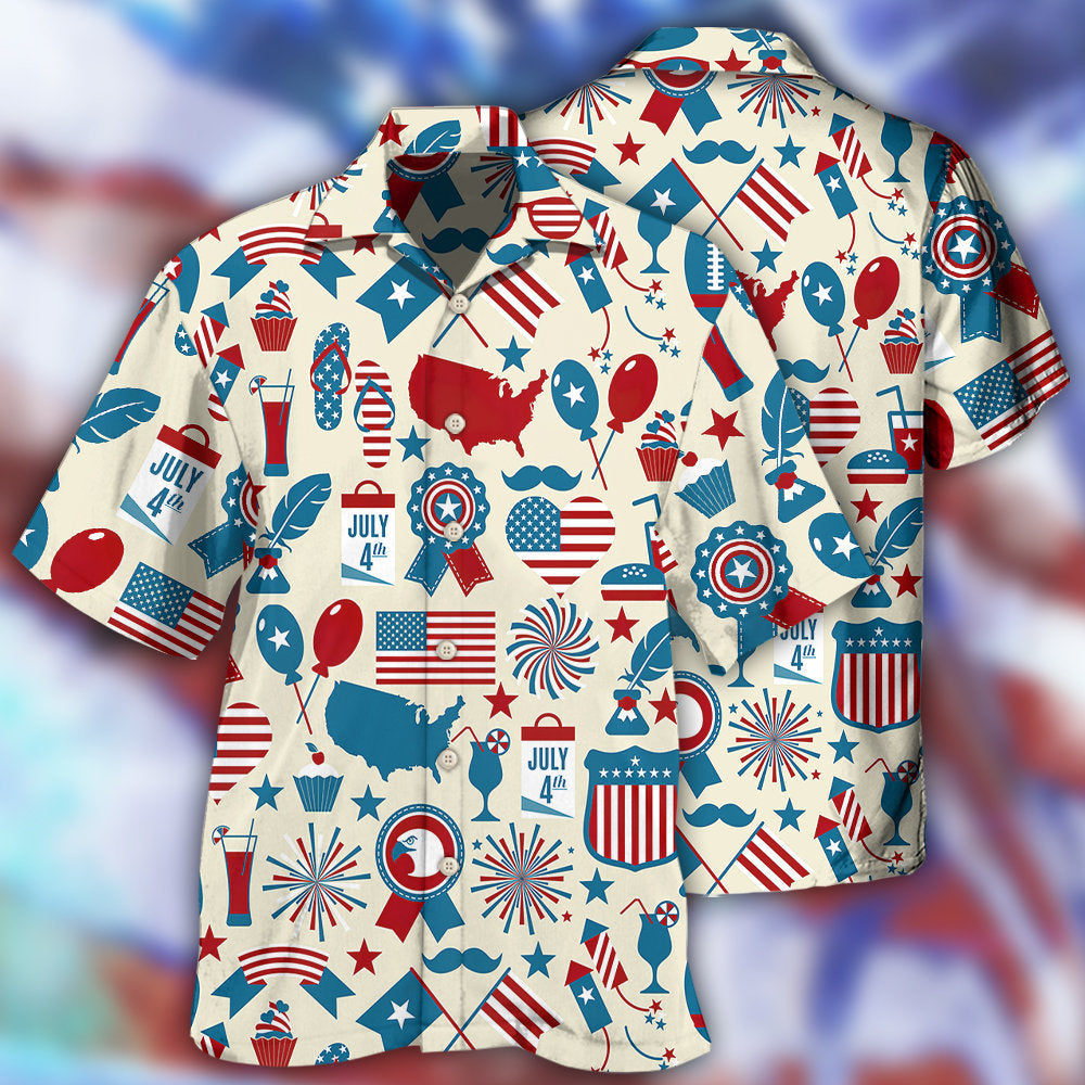 America Independence Day Fourth of July Independence Day Symbols - Hawaiian Shirt - Reefox