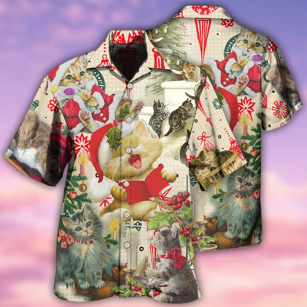 Cat Sing A Song Merry Chrismas - Hawaiian Shirt - Reefox