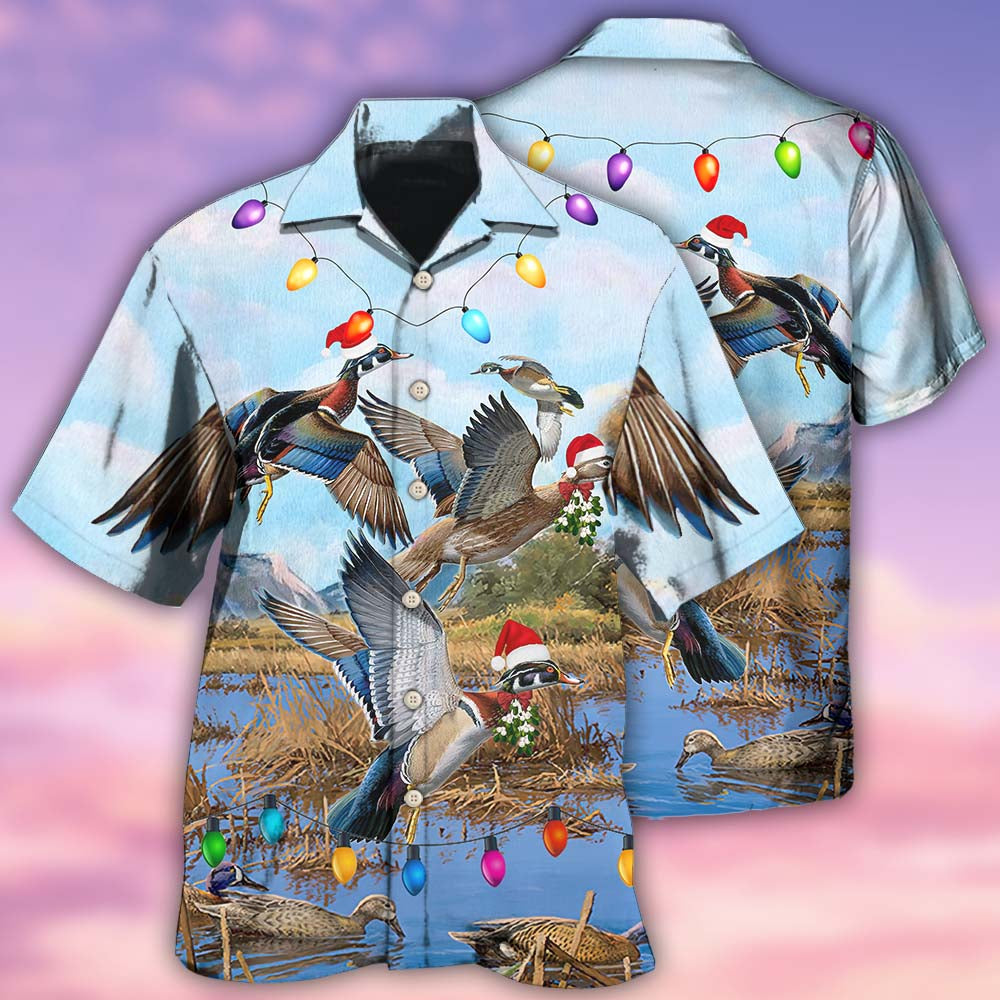 Duck Christmas Light Fly To Sky - Hawaiian Shirt - Reefox