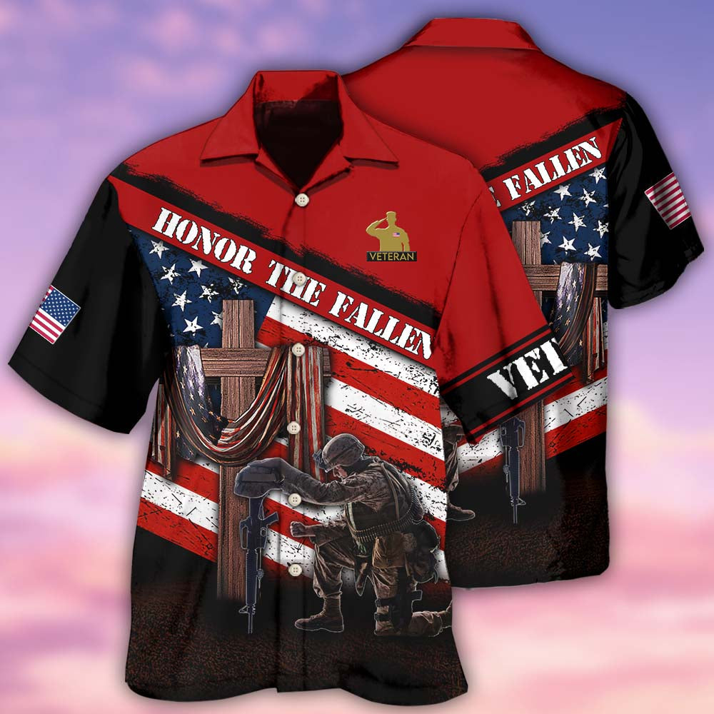 Veteran Honor The Fallen Memory With Cross - Hawaiian Shirt - Reefox