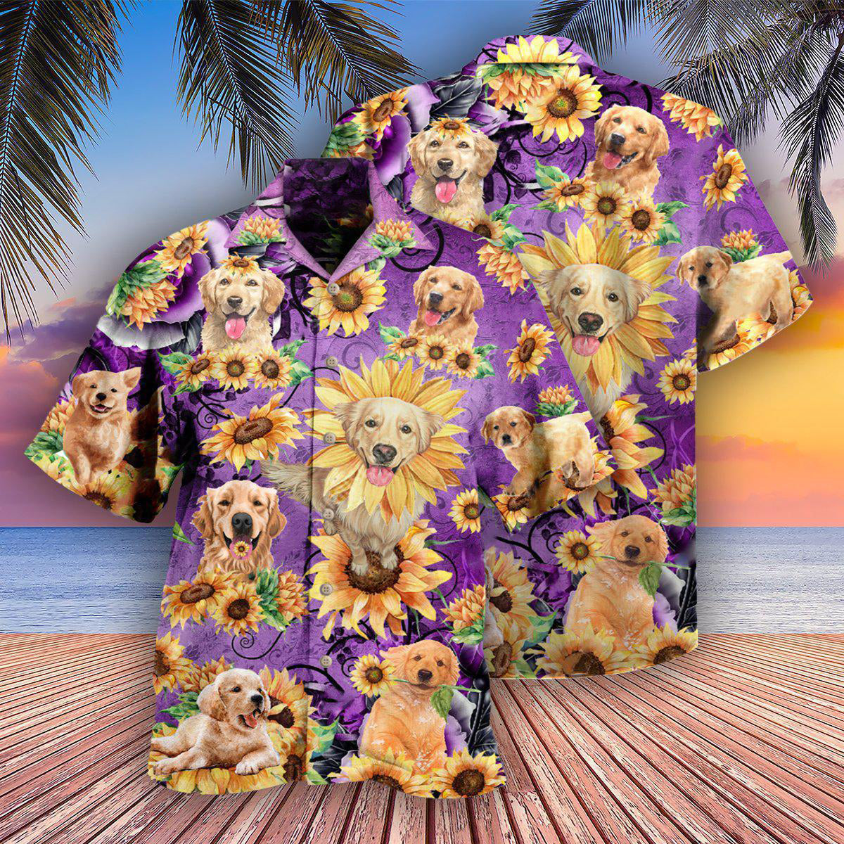 Golden Retriever Be A Sunflower Purple - Hawaiian Shirt - Reefox