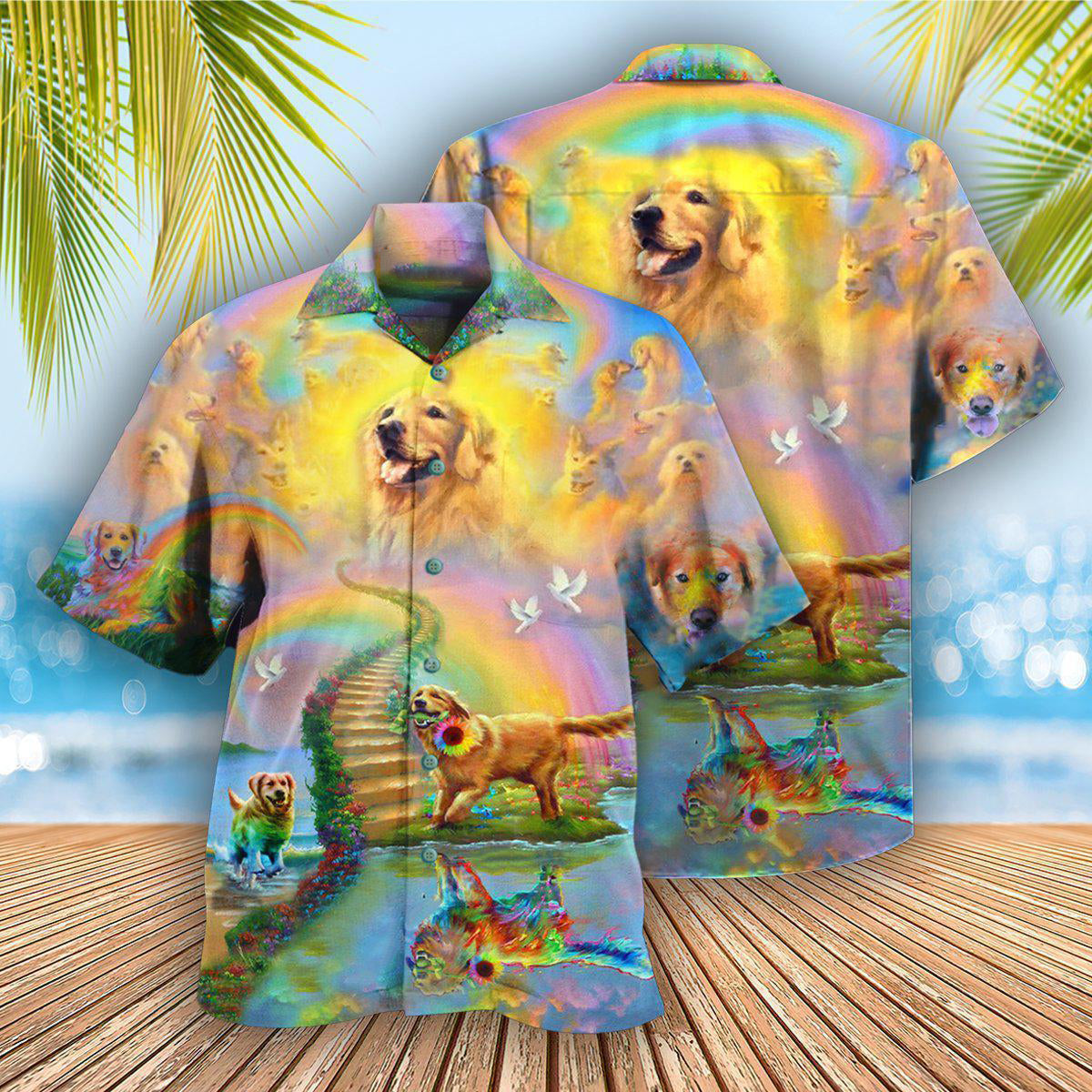 Golden Retriever Gold At The End Of A Rainbow - Hawaiian Shirt - Reefox