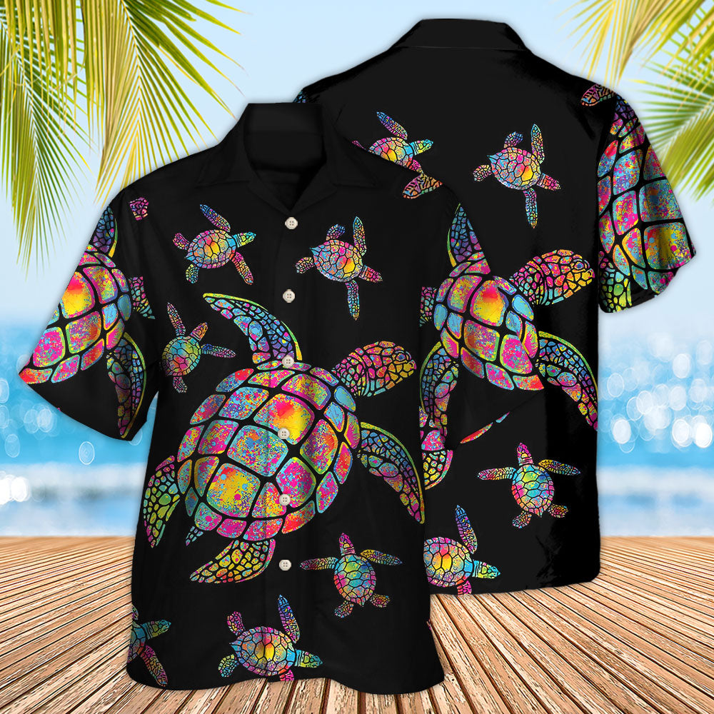 Hippie Turtle Love Ocean Black Style - Hawaiian Shirt - Reefox