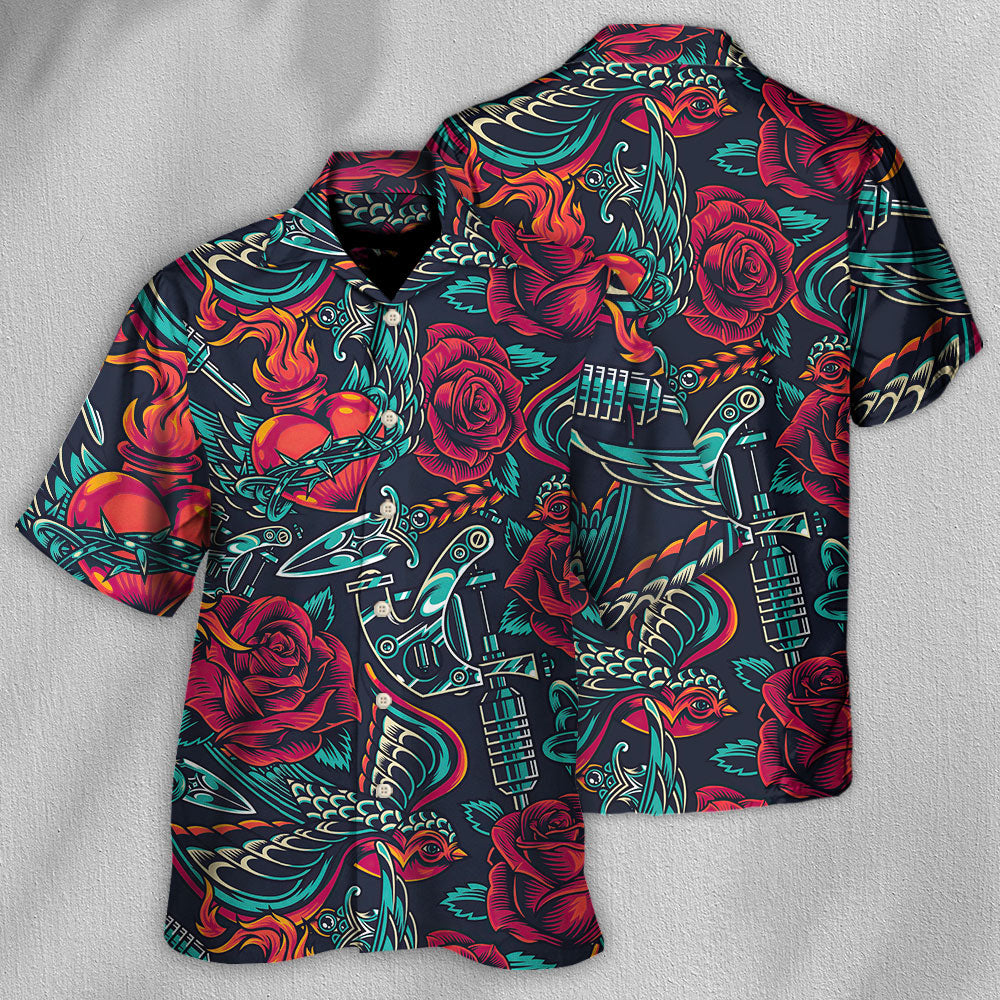 Tattoo Red Rose Heart - Hawaiian Shirt - Reefox
