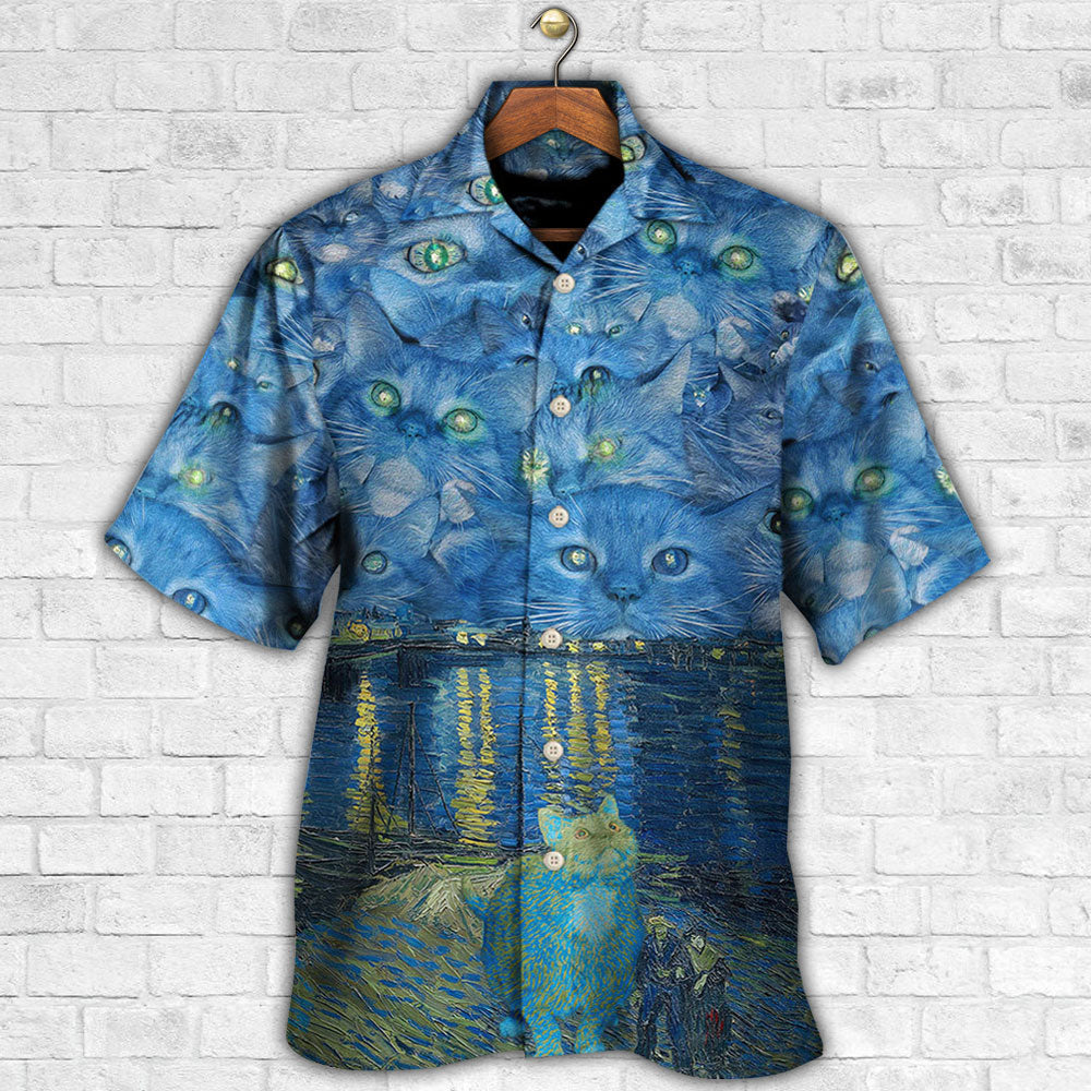 Cat Starry Night Art - Hawaiian Shirt - Reefox