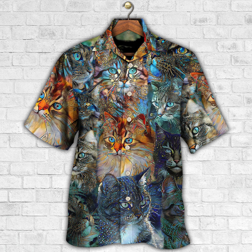 Cat Glass Art Colorful Cat Lover - Hawaiian Shirt - Reefox