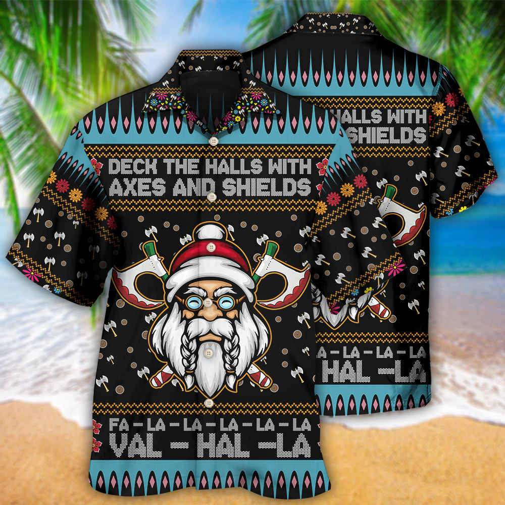Viking Christmas Deck The Halls With Axes And Shields - Hawaiian Shirt - Reefox