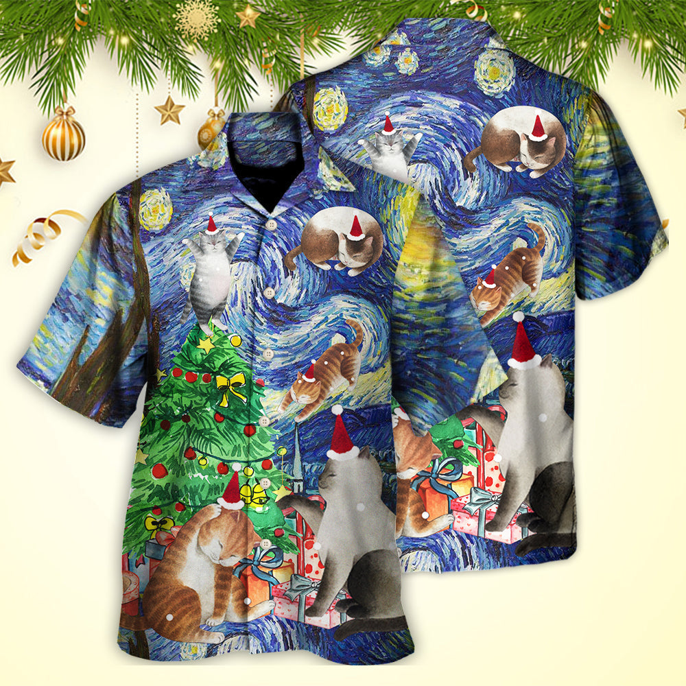 Christmas Cat Playing In Starry Night - Hawaiian Shirt - Reefox