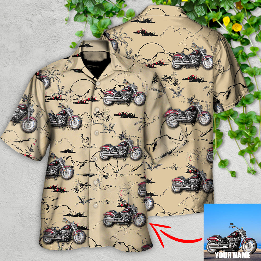 Motorcycle Desert Catus Mountain Flower Custom Photo - Hawaiian Shirt - Reefox