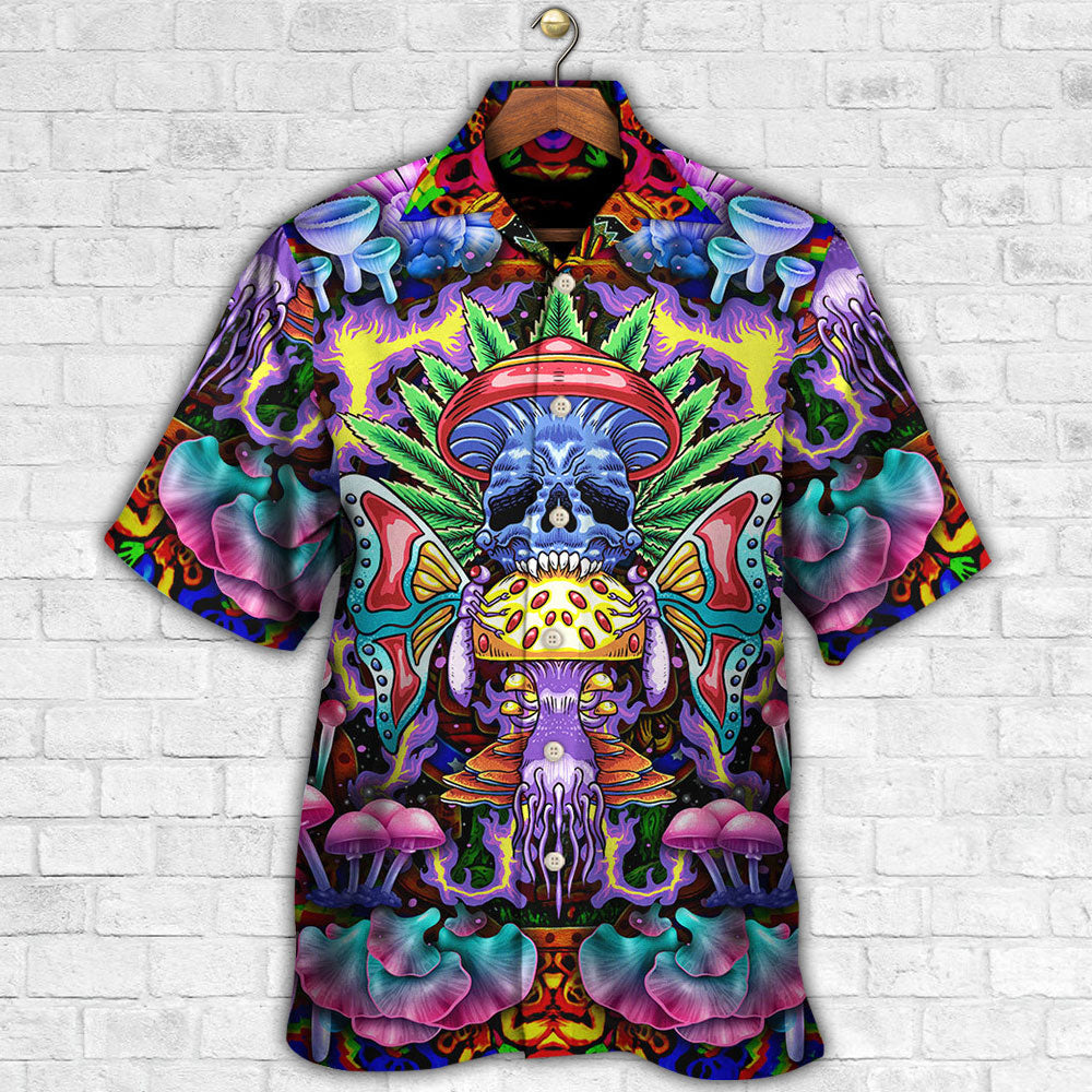 Hippie Mushroom And Skull Art - Hawaiian Shirt - Reefox