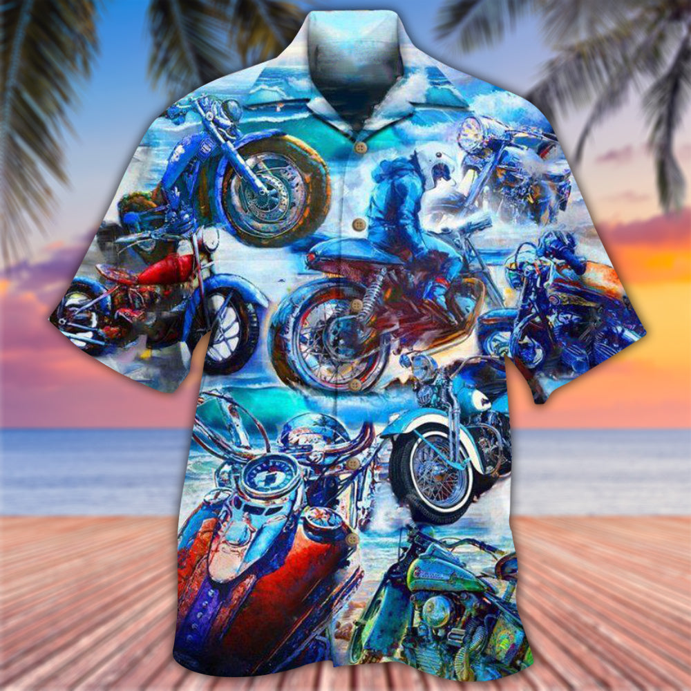 Motorcycle Let's Take A Ride To The Beach Blue Style - Hawaiian Shirt - Reefox