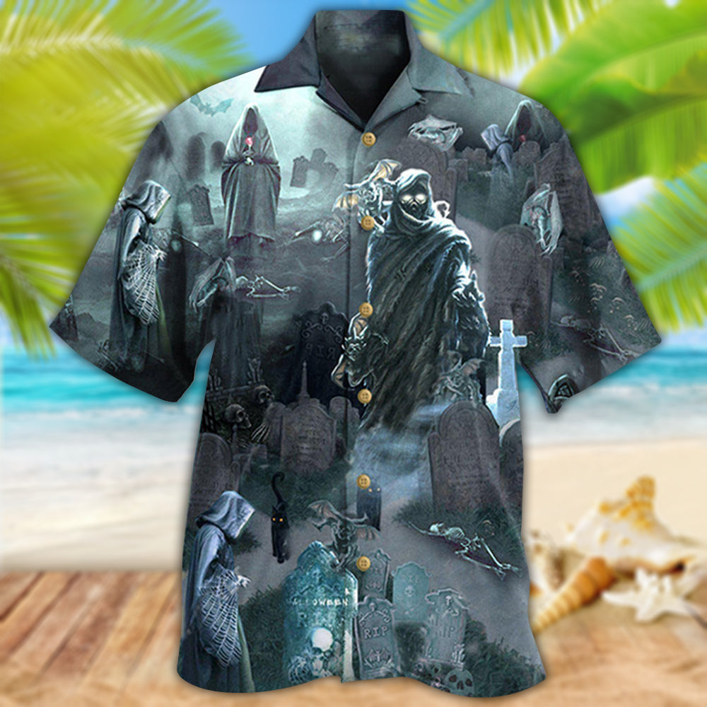 Halloween Death Could Not Hold Him In Tomb With Grey Back Ground - Hawaiian Shirt - Reefox