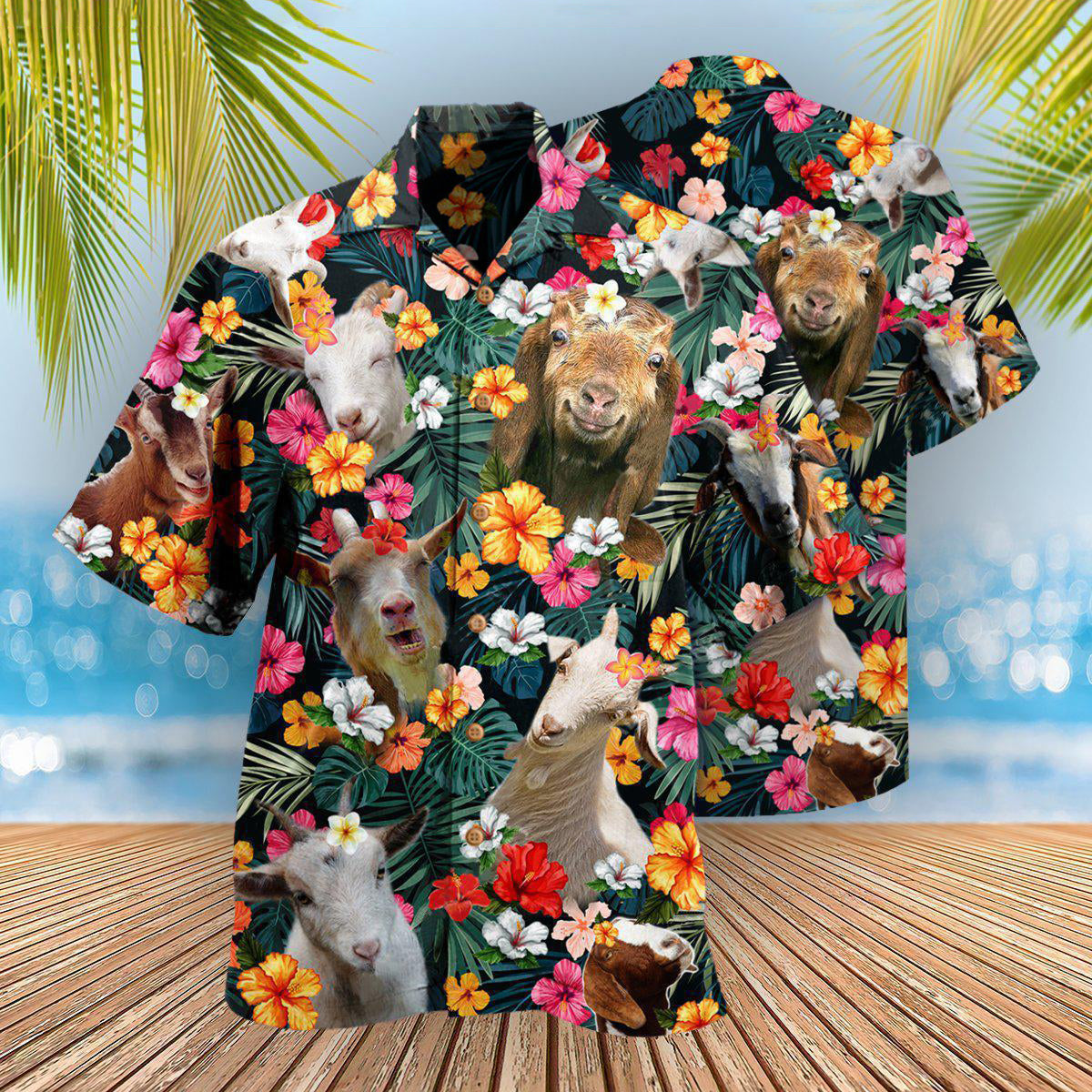 Goat Happy Aloha Flowers - Hawaiian Shirt - Reefox