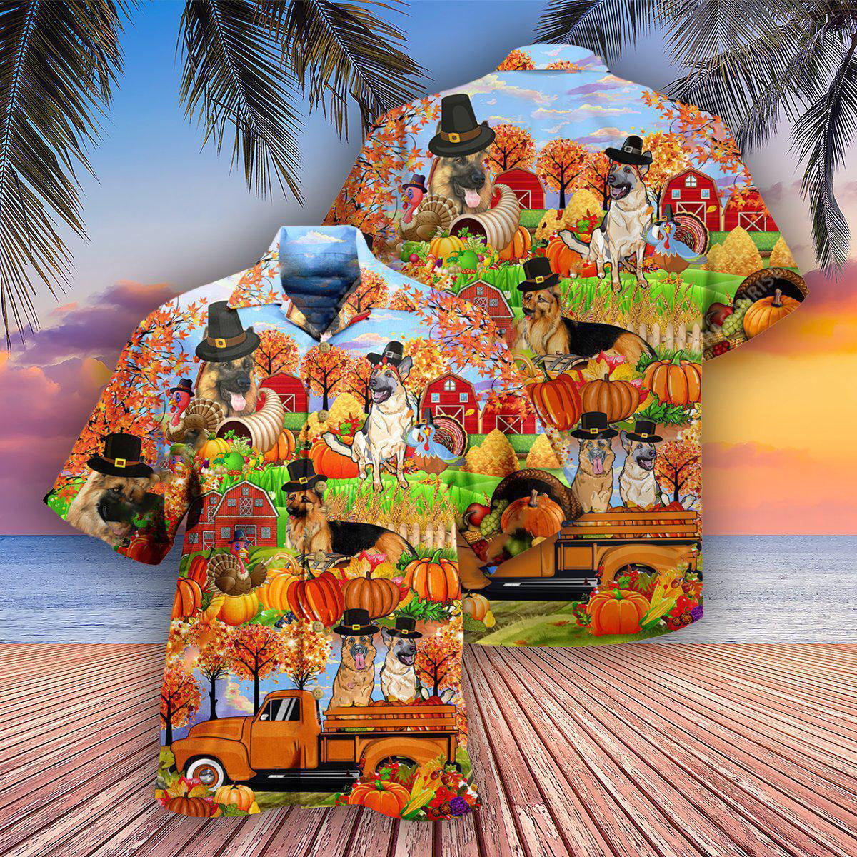 German Shepherd Happy Thanksgiving - Hawaiian Shirt - Reefox