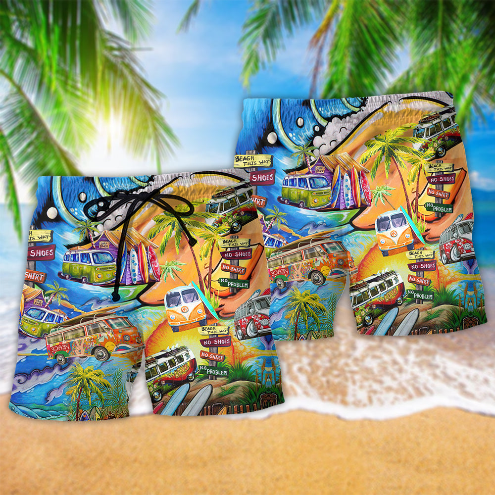 Hippie Bus Peace Love Life Colorful - Beach Short Reefox - Owls Matrix LTD