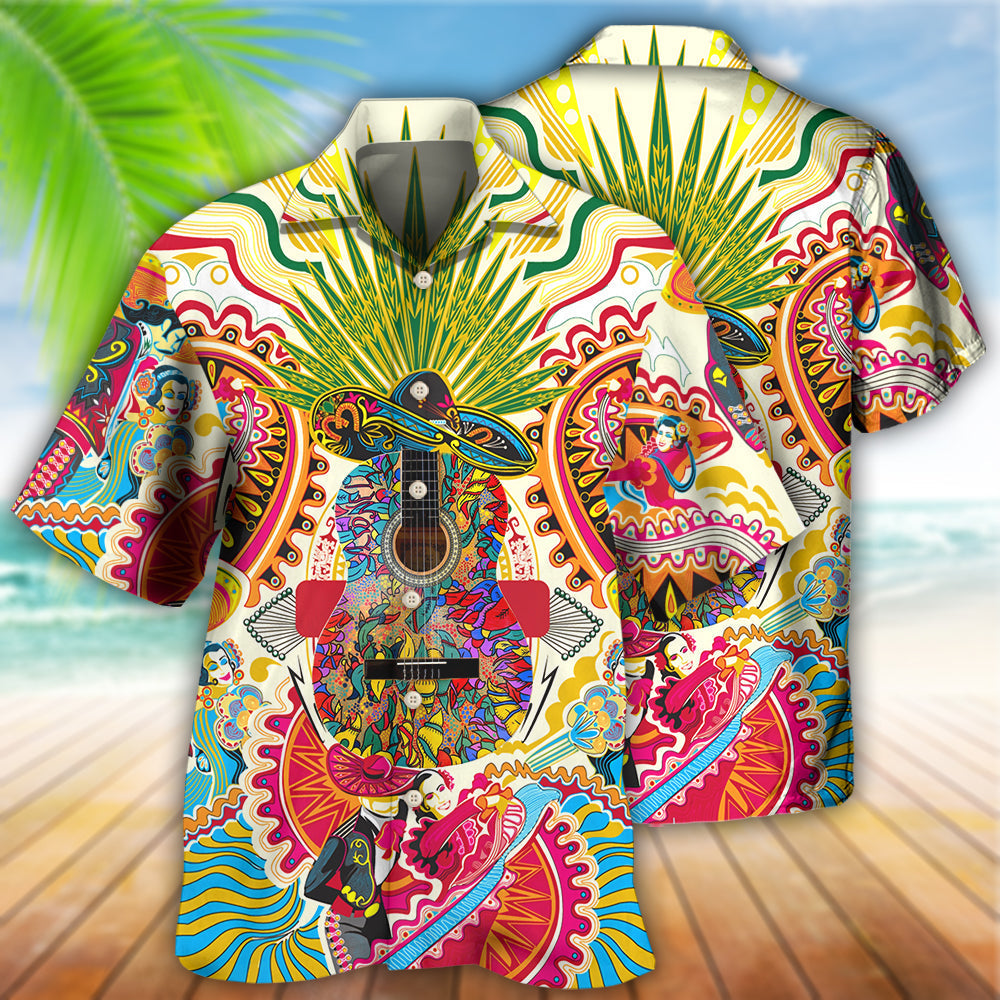 Hippie Peace Life Love Guitar - Hawaiian Shirt - Reefox