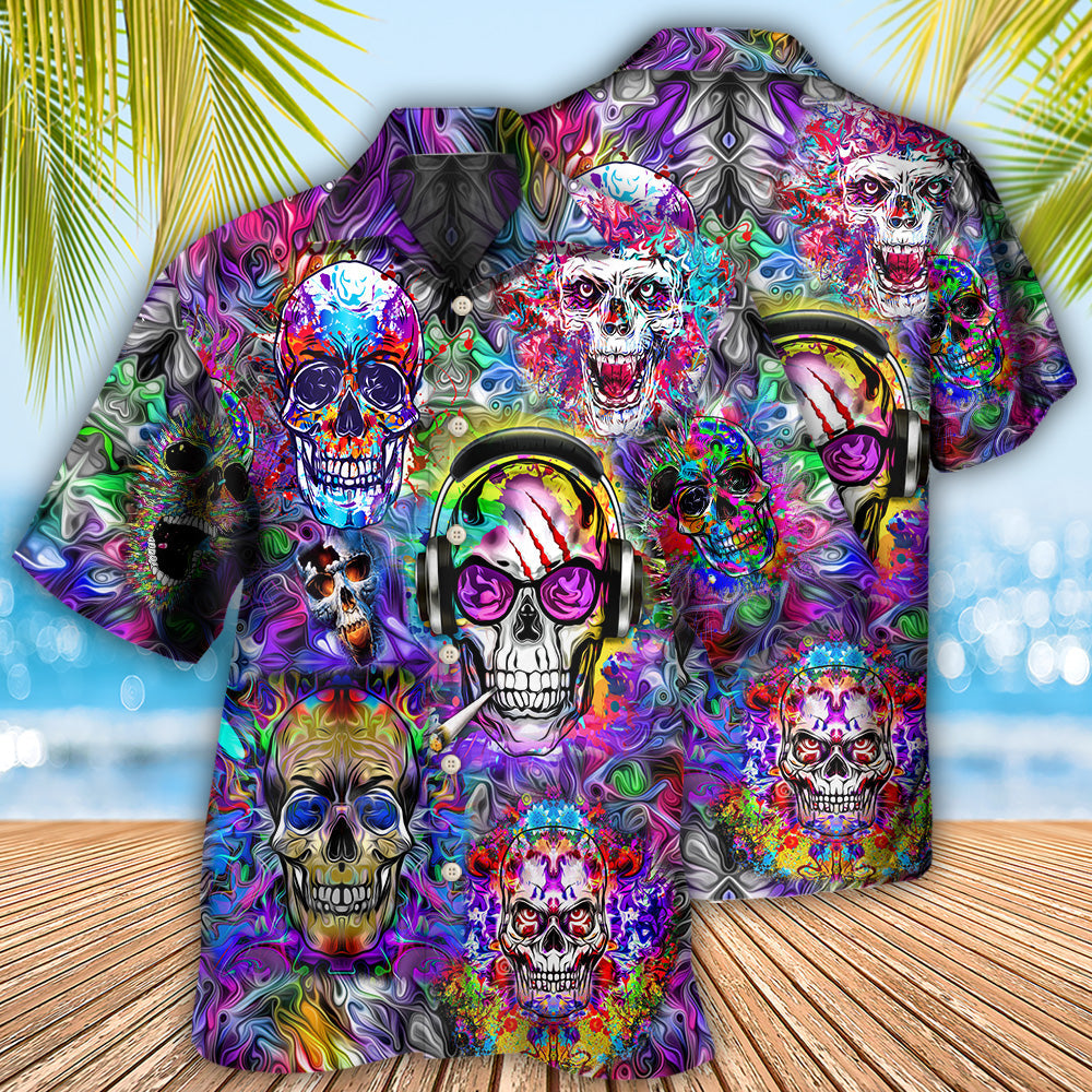 Hippie Skull Colorful Flowers - Hawaiian Shirt - Reefox
