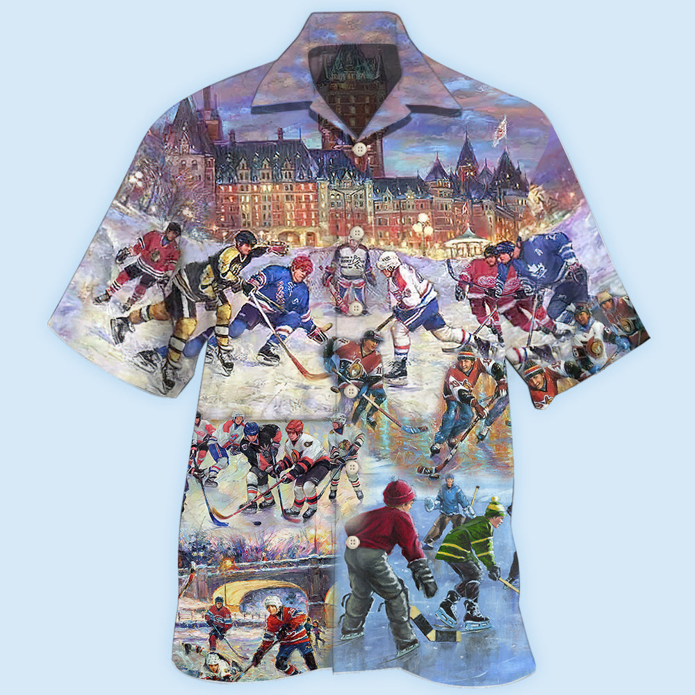 Ice Hockey Colorful Night - Hawaiian Shirt - Reefox