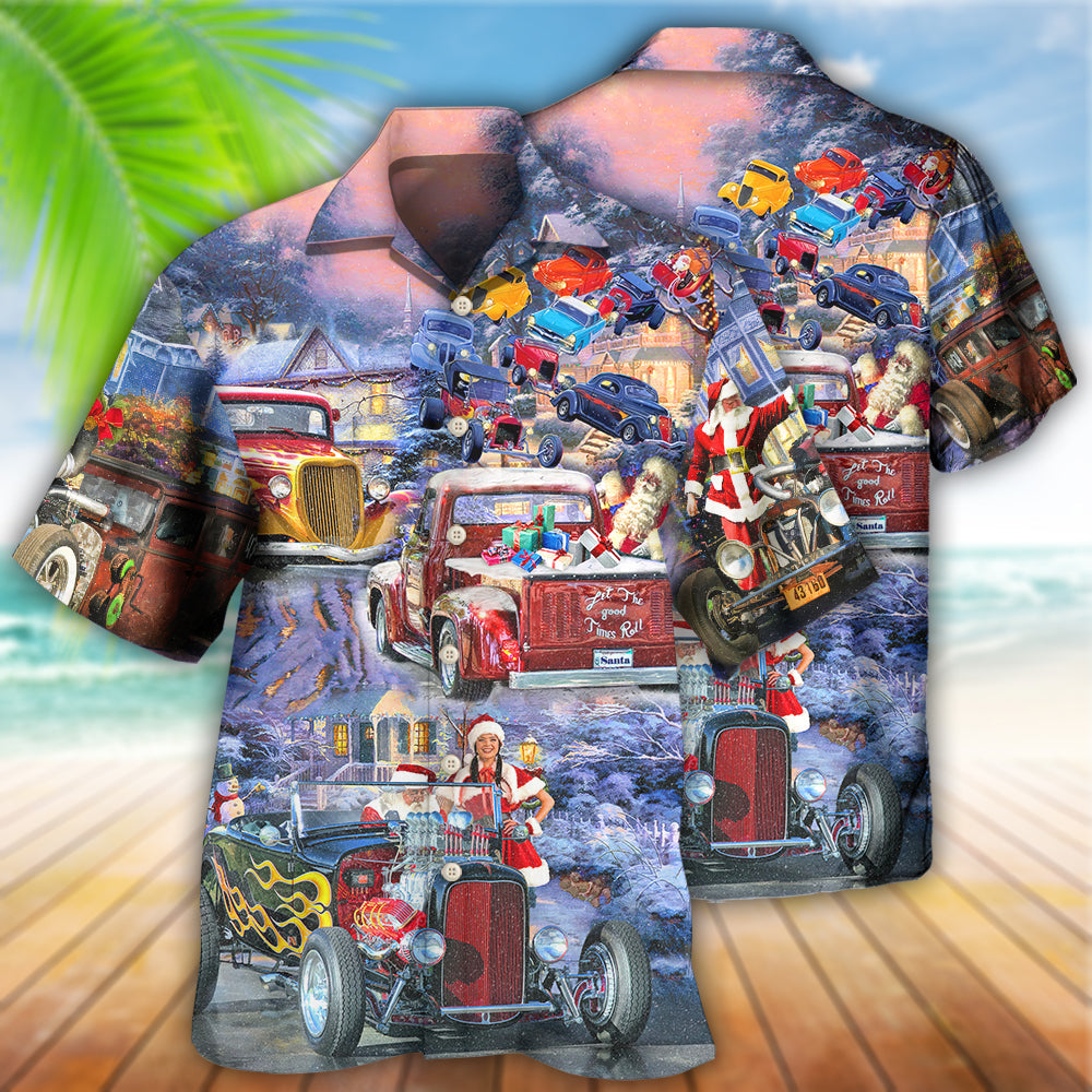 Hot Rod Merry Christmas Snow - Hawaiian Shirt - Reefox