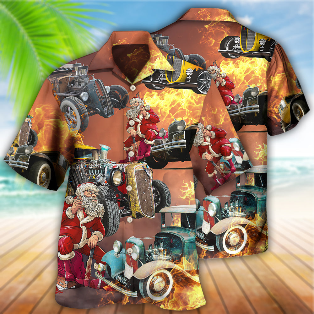 Hot Rod Santa's Hot Rod Is On Fire - Hawaiian Shirt - Reefox