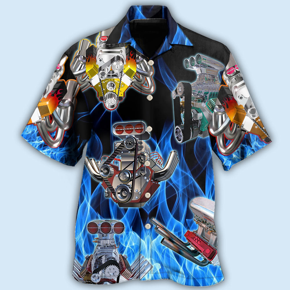 Hot Rod Blue Flame In Black Background - Hawaiian Shirt - Reefox