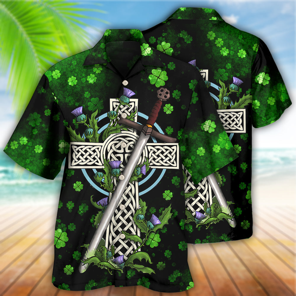 Irish Celtic Cross Irish By Blood - Hawaiian Shirt - Reefox