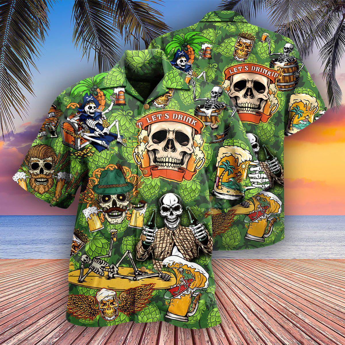 Beer It's Beer Time Skull - Hawaiian Shirt - Reefox