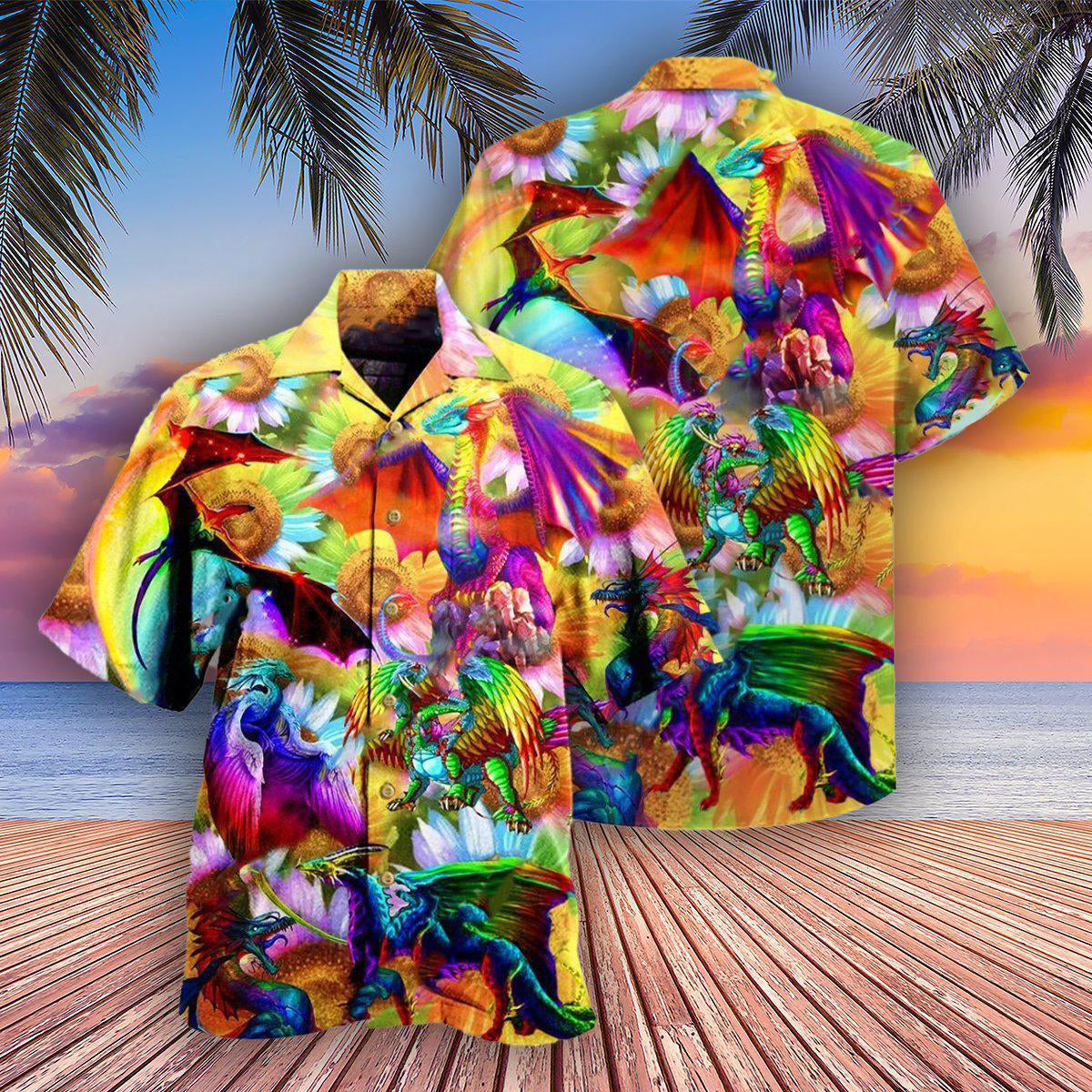 LGBT Dragon Keep Calm And Pride On - Hawaiian Shirt - Reefox