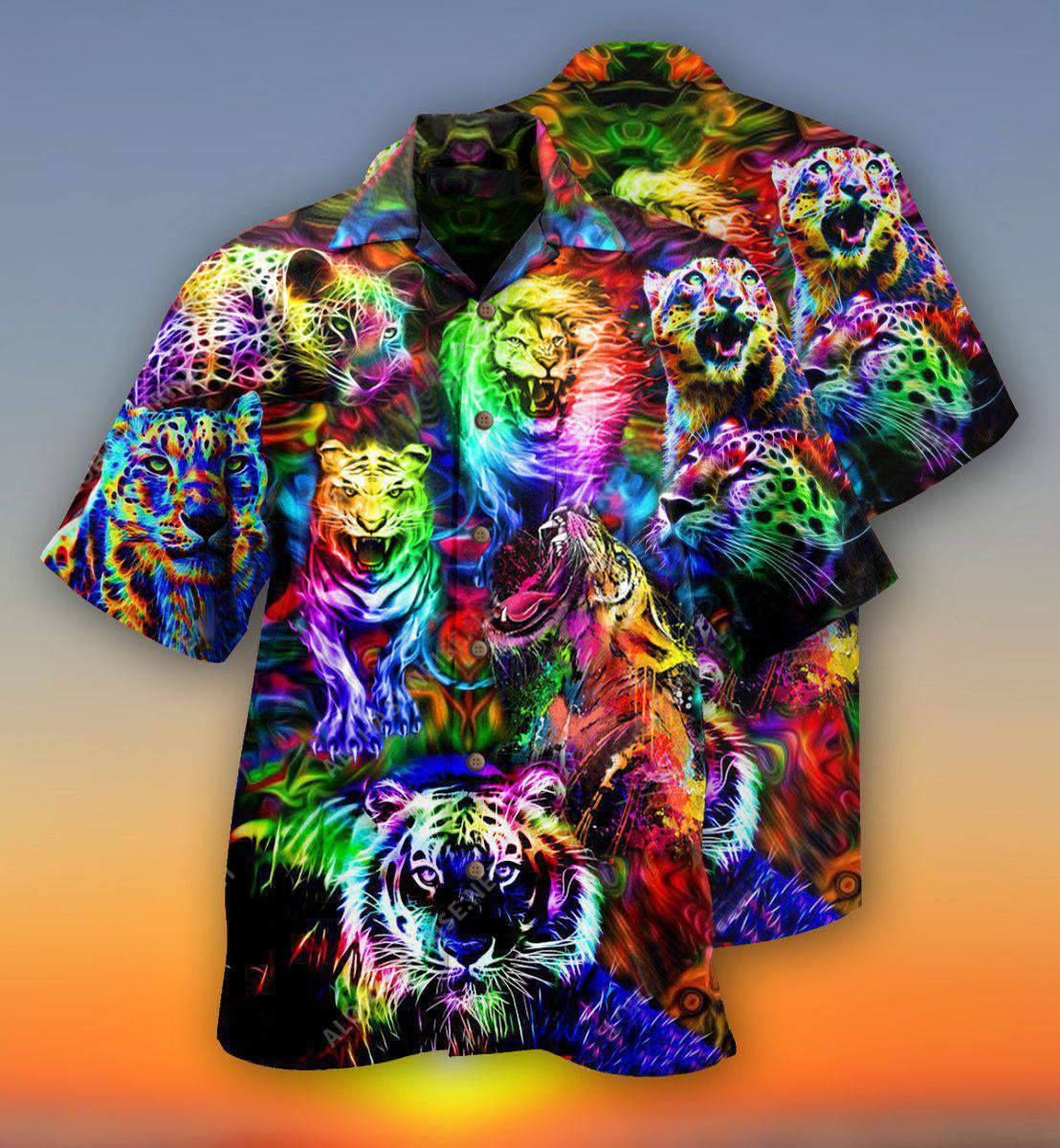 Animals King Of The Jungle Lion Tiger Leopard With Full Colors - Hawaiian Shirt - Reefox
