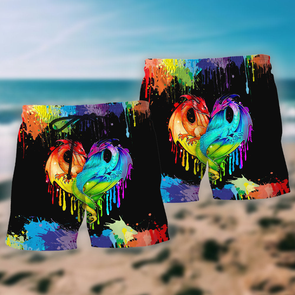 LGBT Pride Dragon Colorful - Beach Short Reefox - Owls Matrix LTD