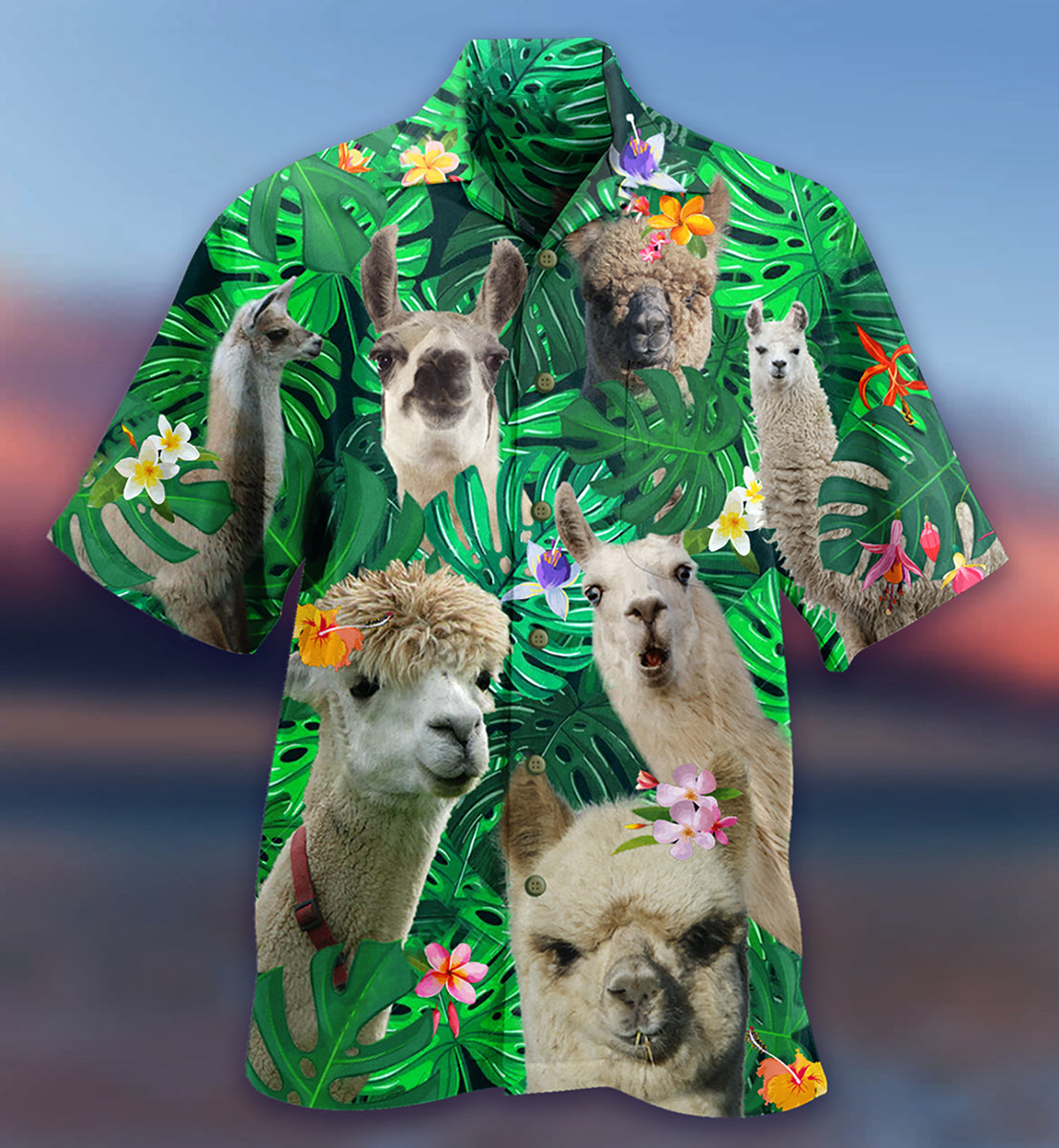 Lama Cute Love Green Leaves - Hawaiian Shirt - Reefox