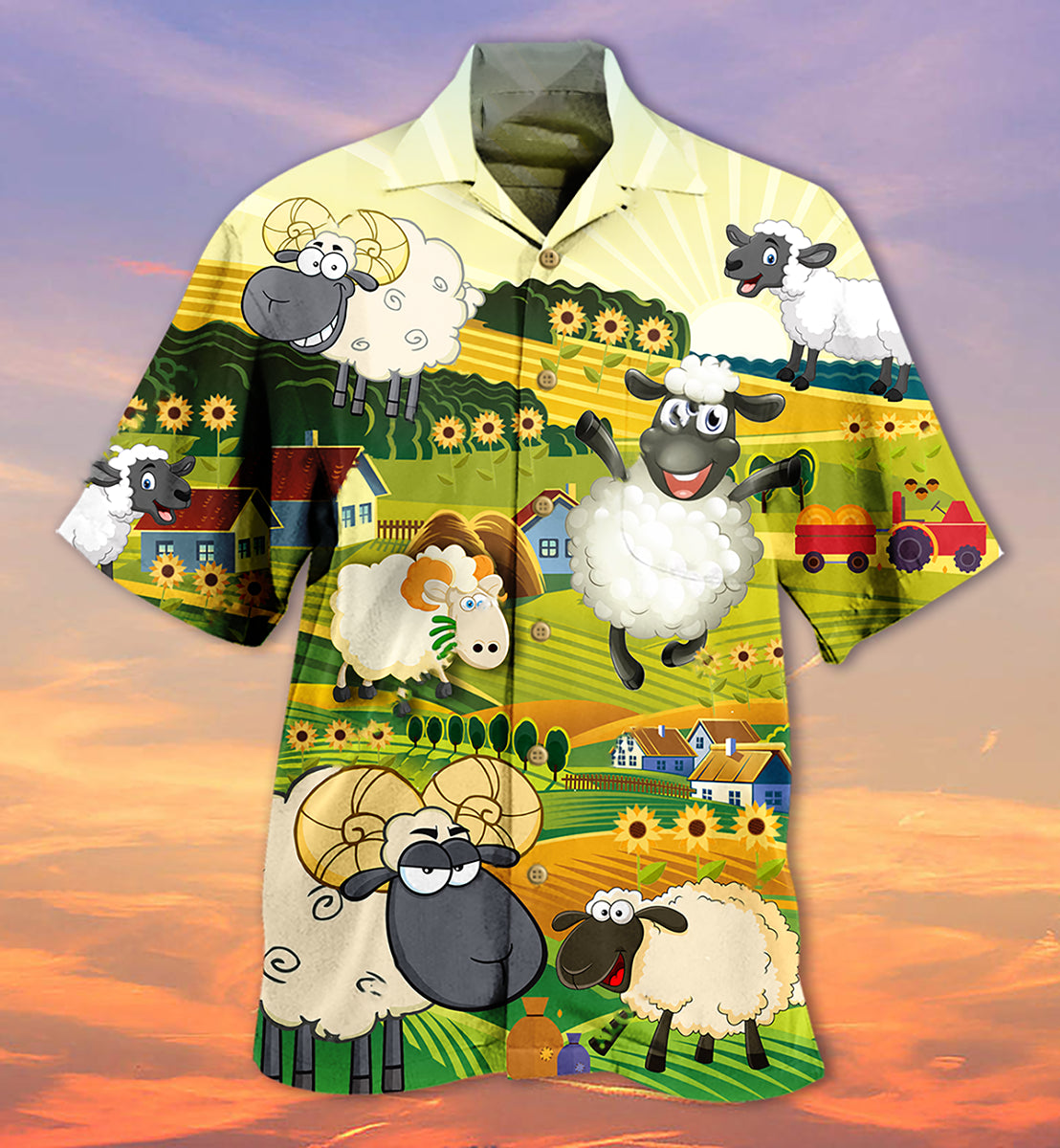 Sheep Happiness Sunflower Field - Hawaiian Shirt - Reefox