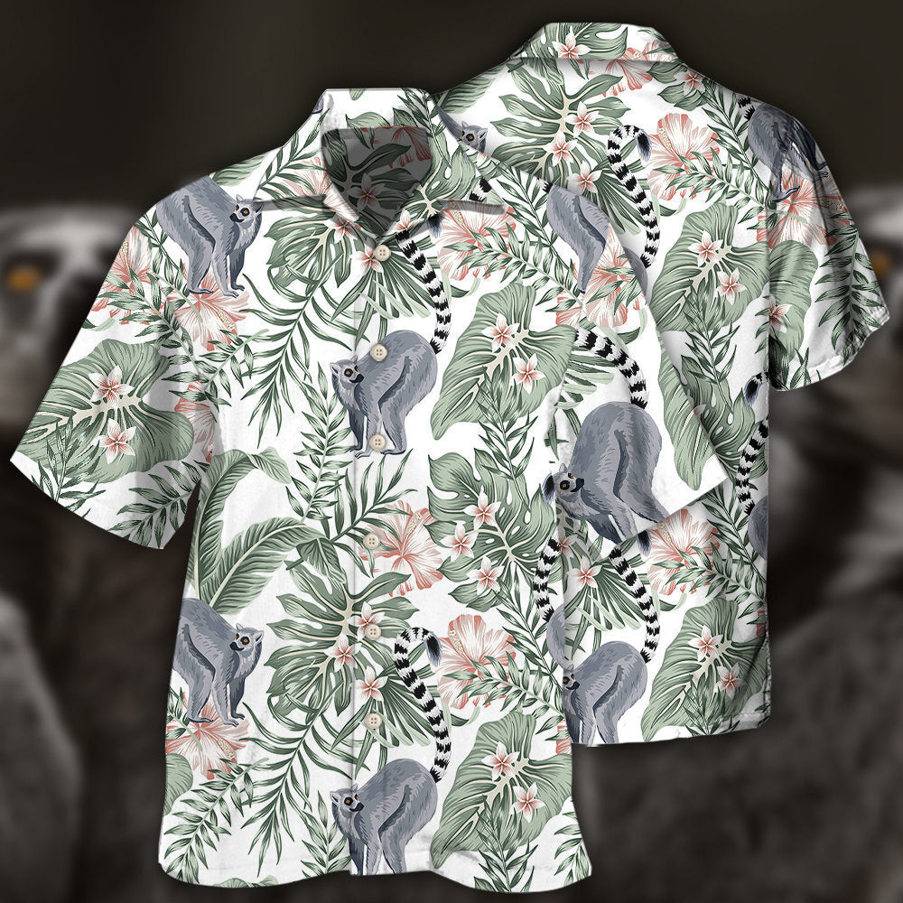 Lemur And Tropical Leaf - Hawaiian Shirt - Reefox