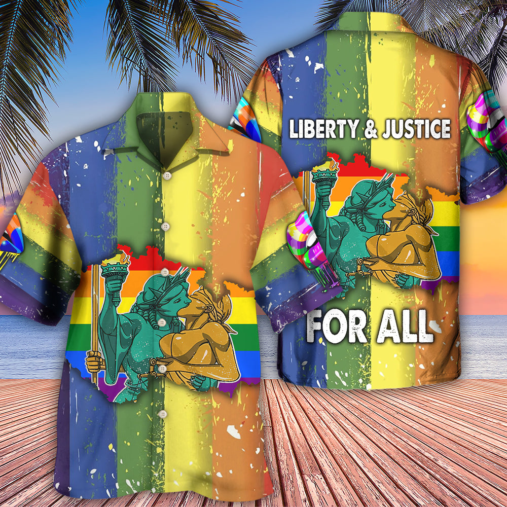 LGBT Liberty And Justice For All Cool - Hawaiian Shirt - Reefox