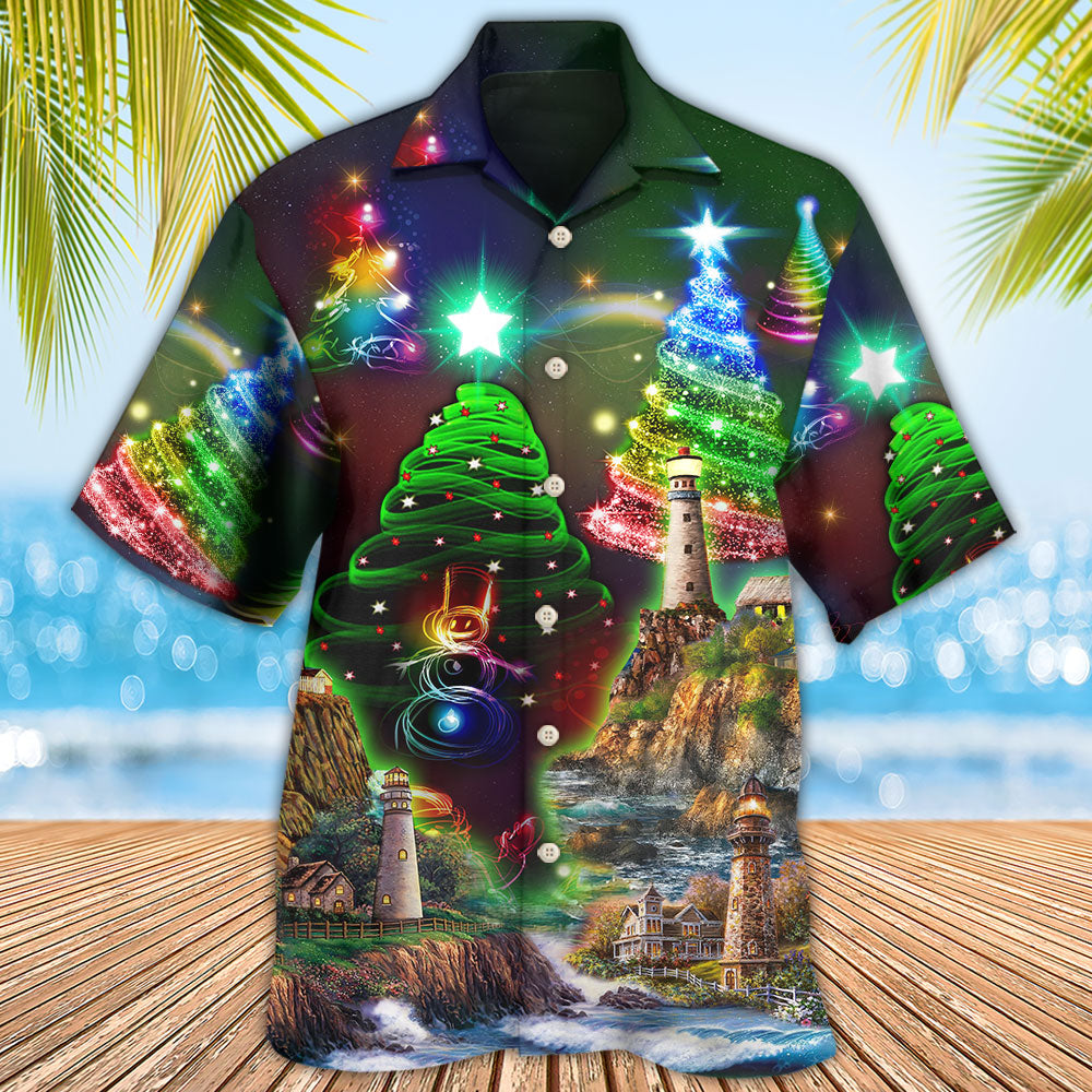 Lighthouse And Merry Christmas Happy - Hawaiian Shirt - Reefox