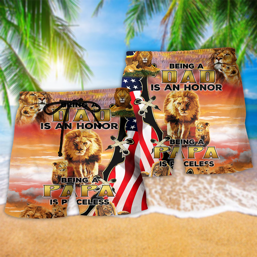 Lion Being A Dad Is An Honor Being A Papa Is Priceless - Beach Short Reefox - Owls Matrix LTD