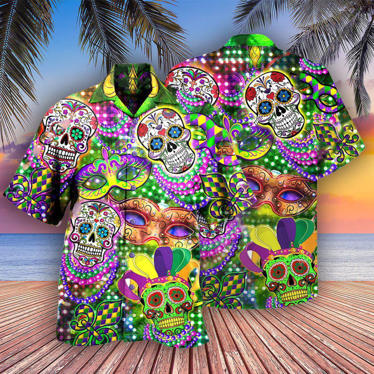 Skull Mardi Gras - Hawaiian Shirt - Reefox
