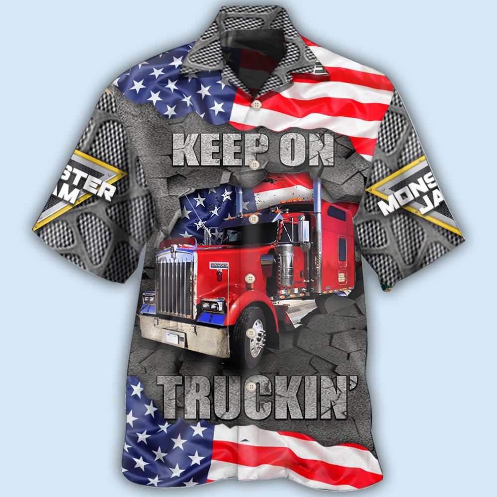 Truck Cool Monster Truck Keep On Truckin' America Style - Hawaiian Shirt - Reefox